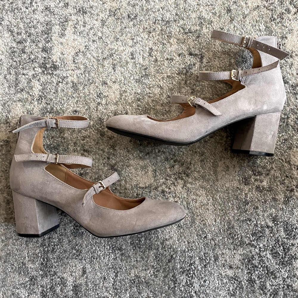 Low Heeled Buckled Suede Shoe